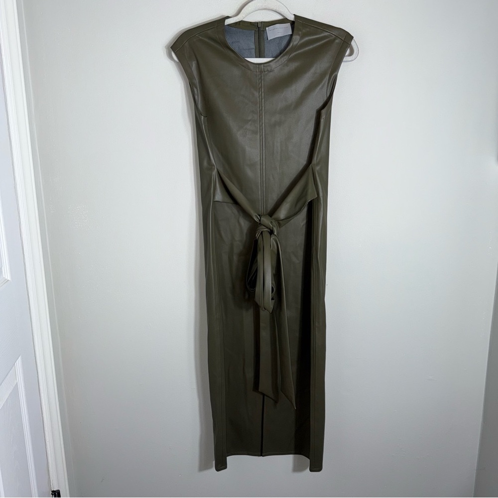 Modern Citizen Olive Green Faux Leather Midi Dress